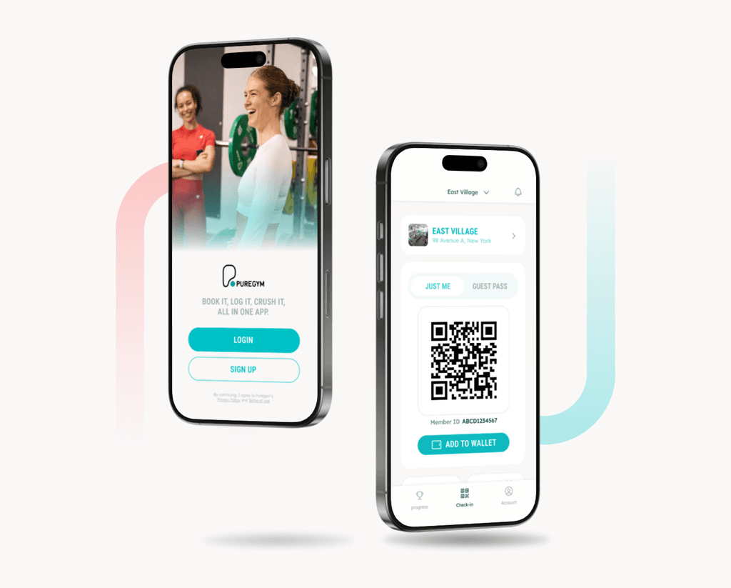 The final login and check-in screens